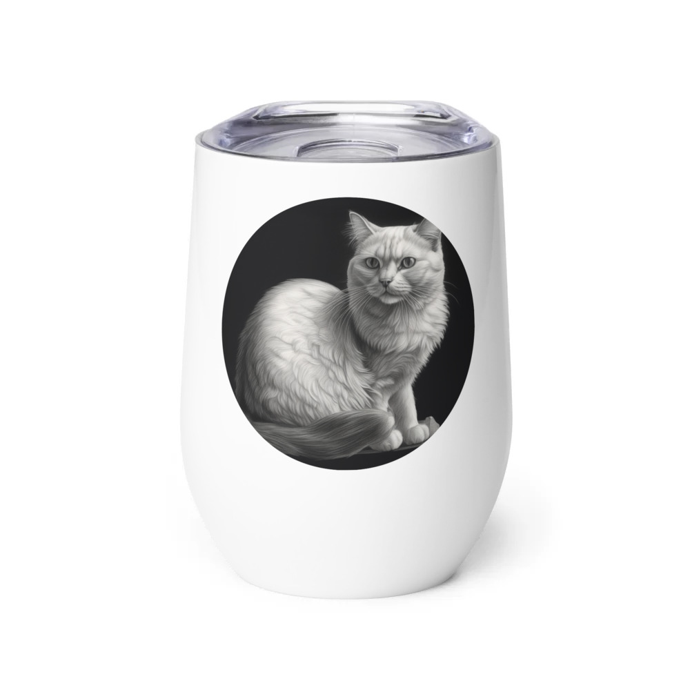 PugMug Custom White Companion Cat Wine Tumbler