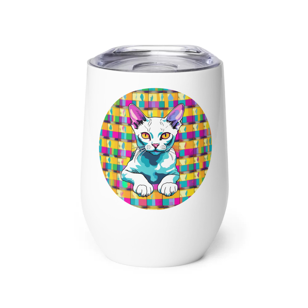 PugMug Custom White Devon Rex Cat Wine Tumbler