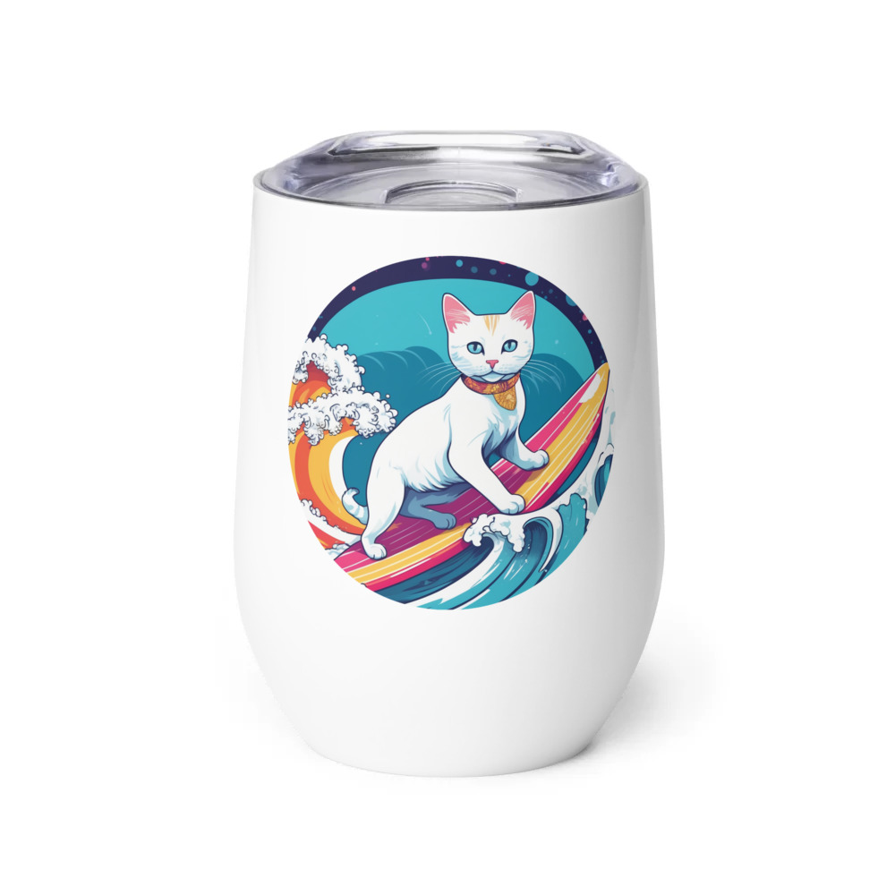 PugMug Custom White Companion Cat Wine Tumbler