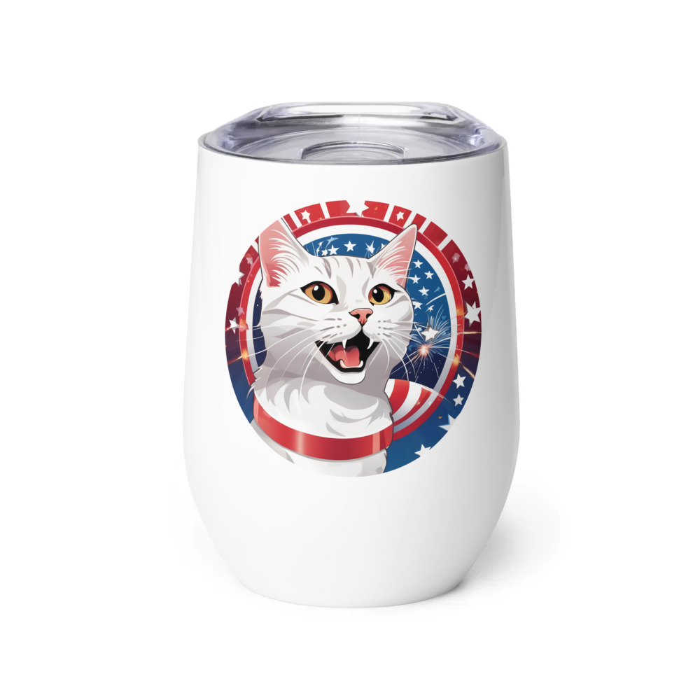 PugMug Custom White Companion Cat Wine Tumbler