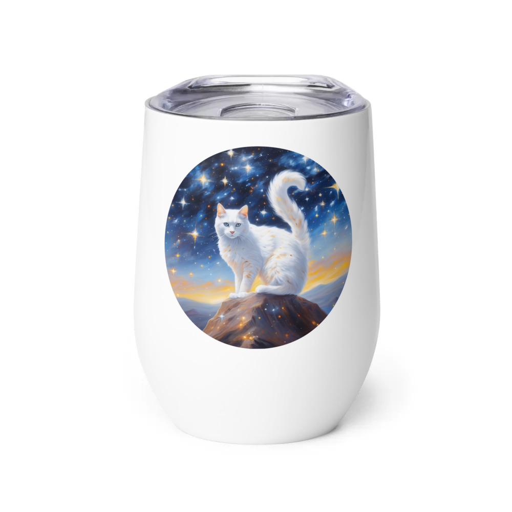 PugMug Custom White Companion Cat Wine Tumbler