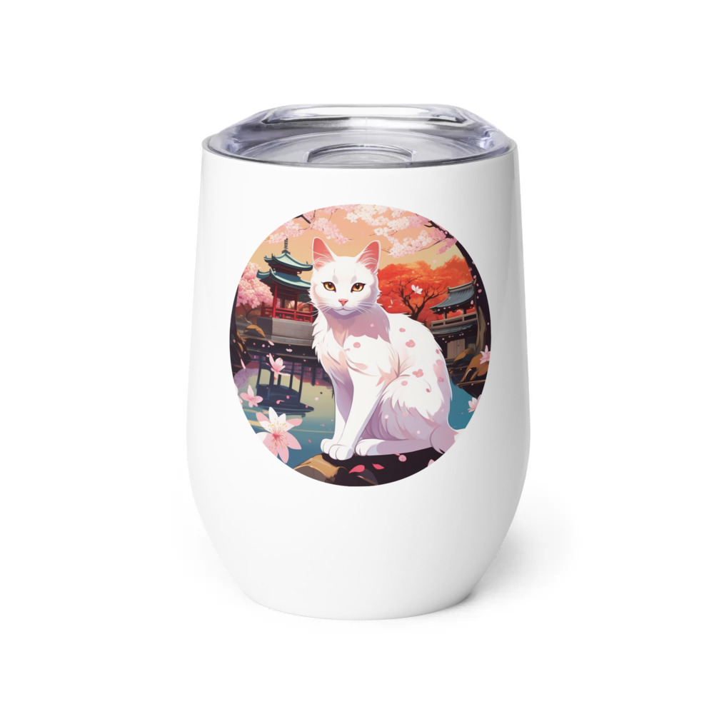 PugMug Custom White Companion Cat Wine Tumbler