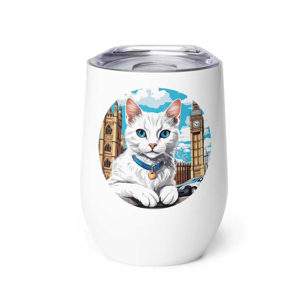 PugMug Custom White Companion Cat Wine Tumbler
