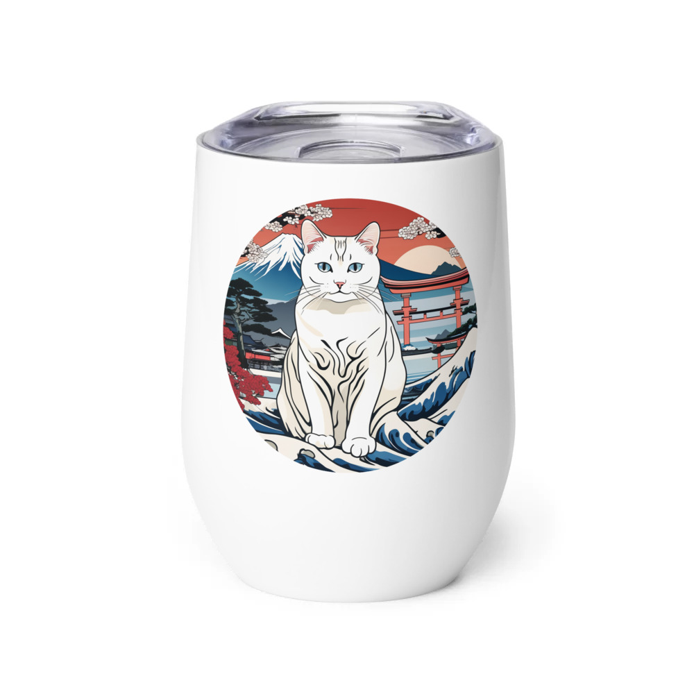 PugMug Custom White Companion Cat Wine Tumbler