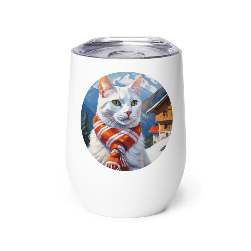 PugMug Custom White Companion Cat Wine Tumbler