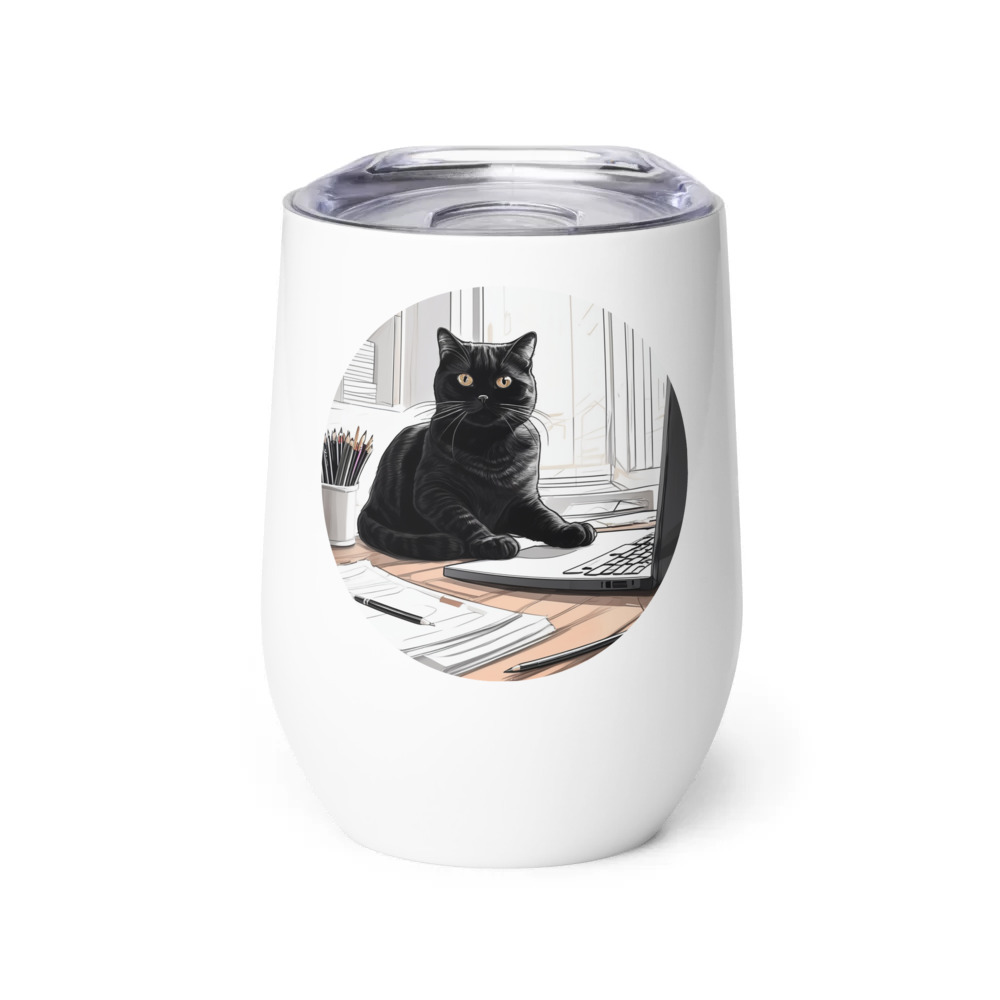 PugMug Custom Black Scottish Fold Cat Wine Tumbler