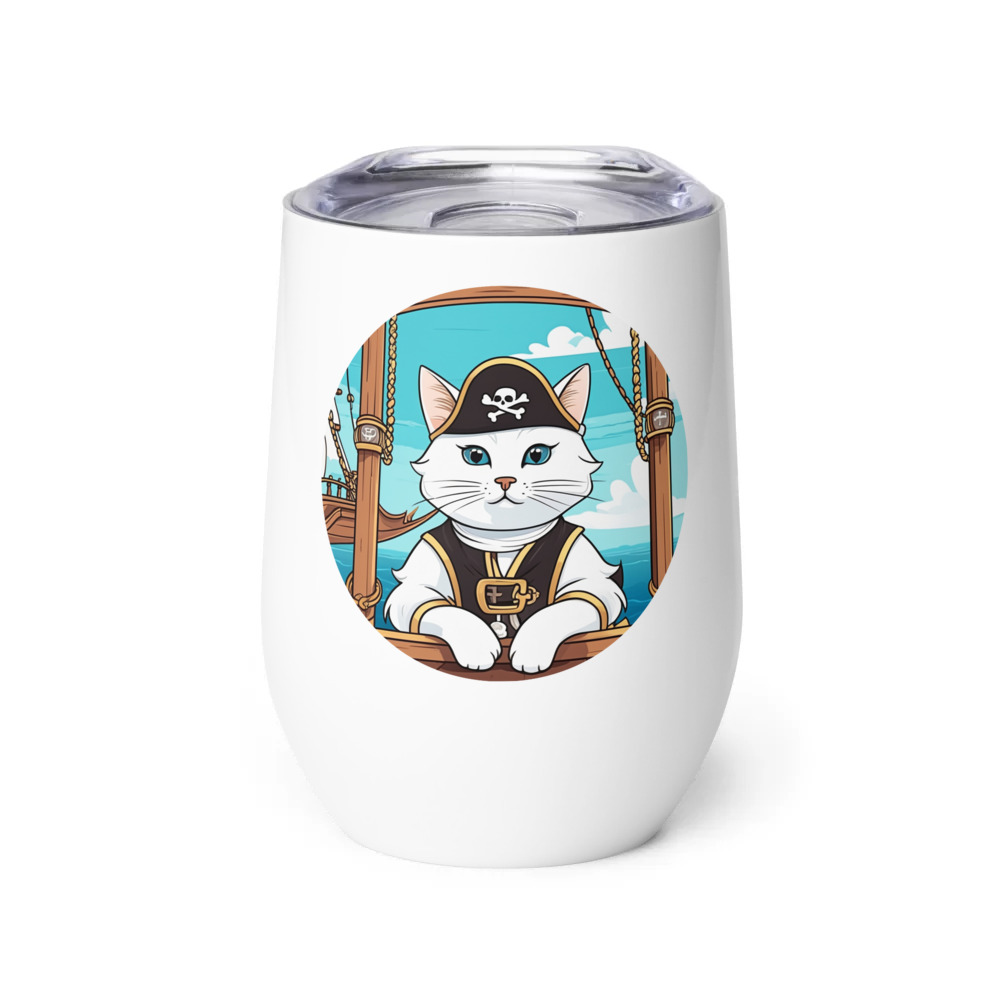 PugMug Custom White Companion Cat Wine Tumbler