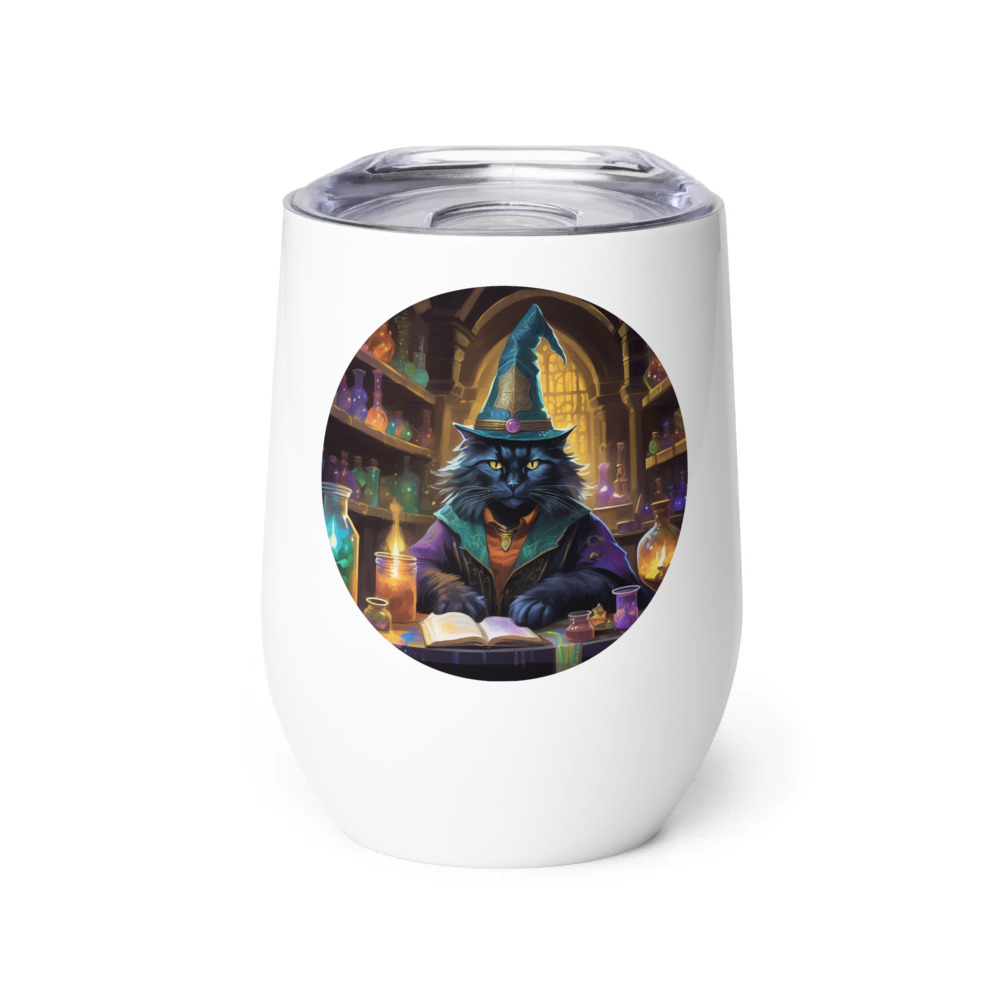PugMug Custom Black Maine Coon Cat Wine Tumbler