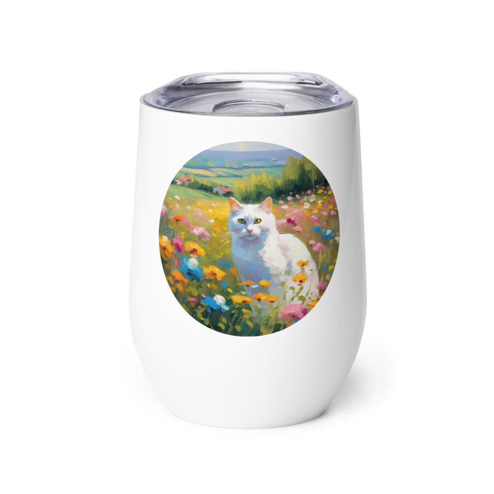 PugMug Custom White Companion Cat Wine Tumbler