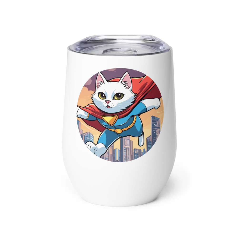PugMug Custom White Companion Cat Wine Tumbler