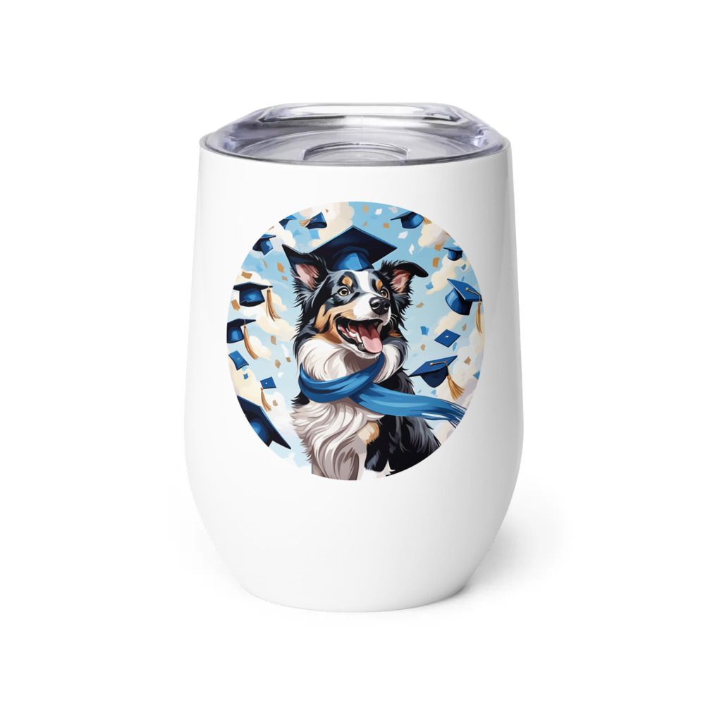 PugMug Custom Blue Merle Border Collie Wine Tumbler