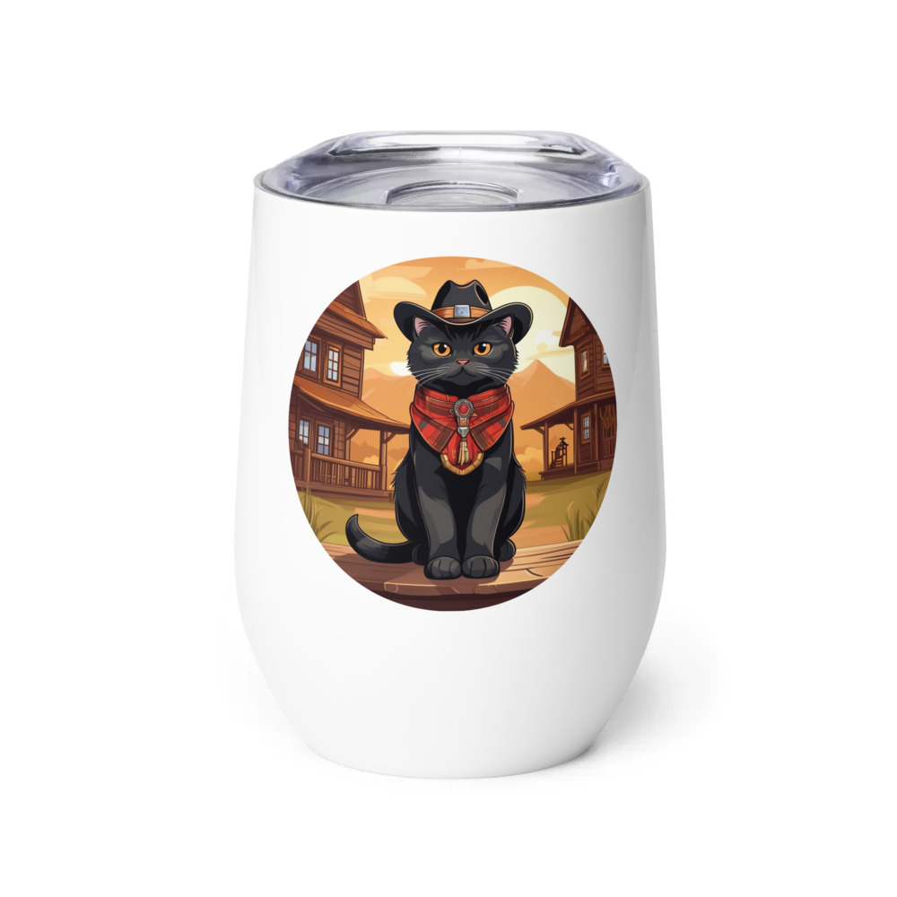 PugMug Custom Black Scottish Fold Cat Wine Tumbler
