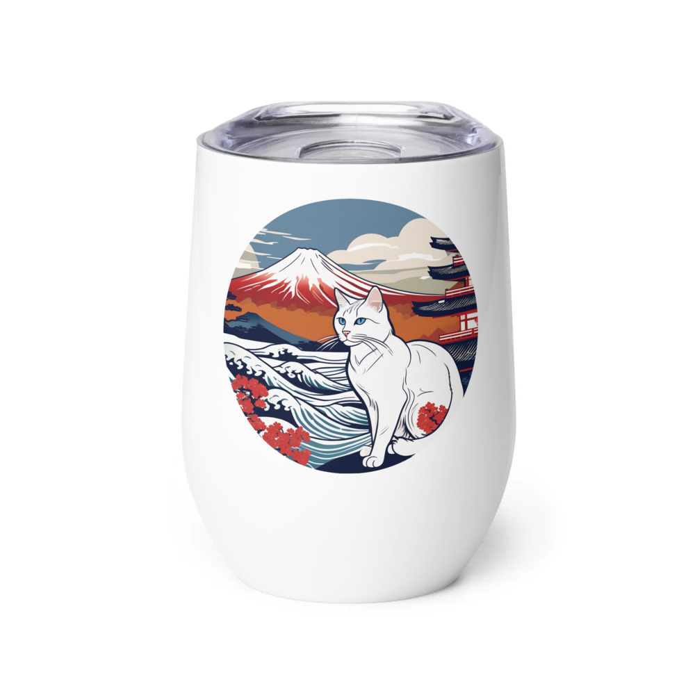 PugMug Custom White Companion Cat Wine Tumbler