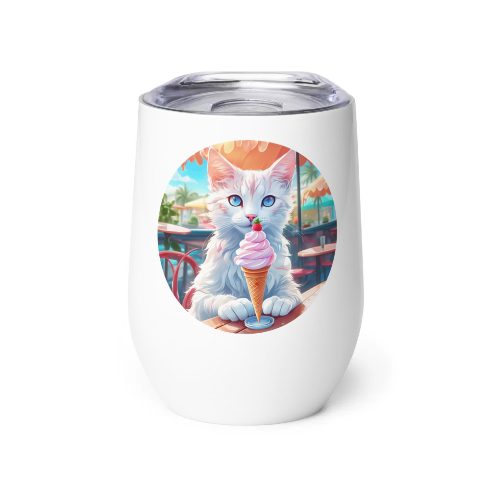 PugMug Custom White Companion Cat Wine Tumbler