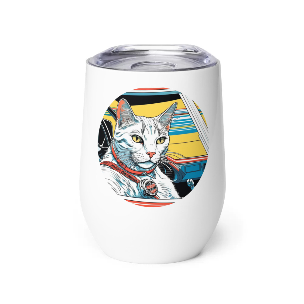 PugMug Custom White Companion Cat Wine Tumbler