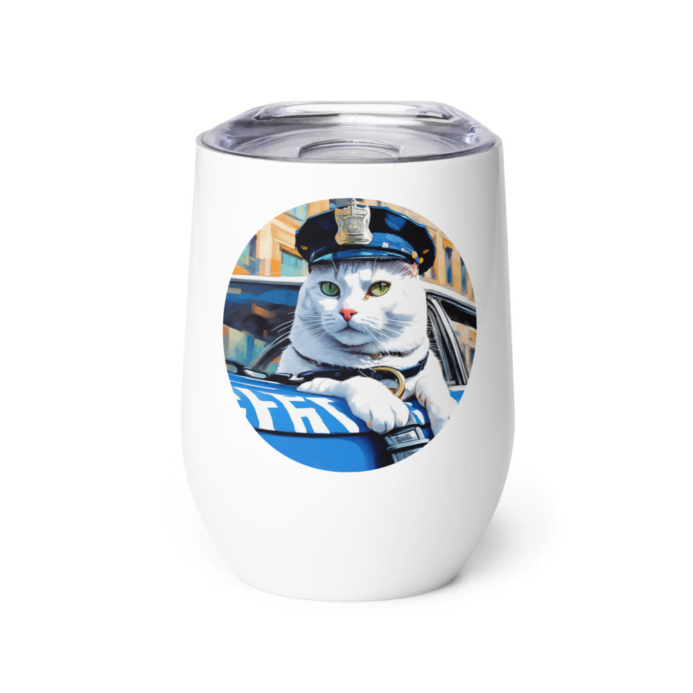PugMug Custom White Companion Cat Wine Tumbler