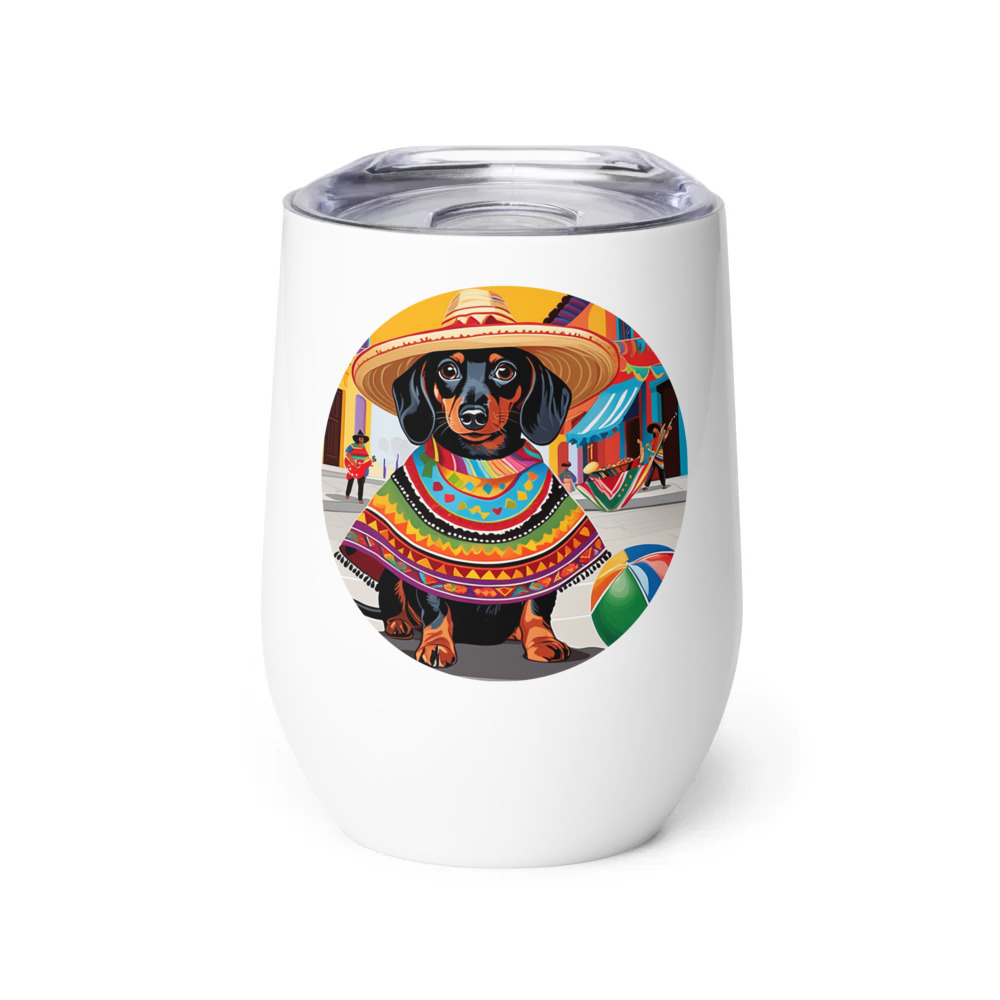 PugMug Custom Black Dachshund Wine Tumbler