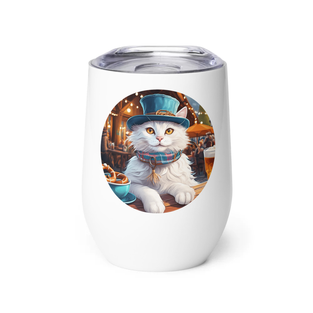 PugMug Custom White Companion Cat Wine Tumbler
