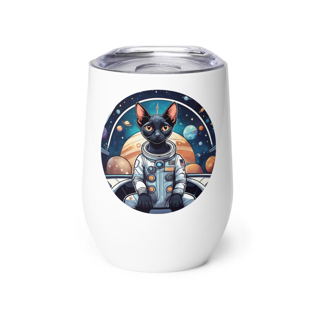 PugMug Custom Black Devon Rex Cat Wine Tumbler