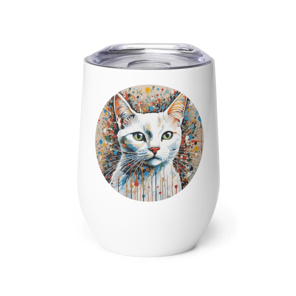 PugMug Custom White Companion Cat Wine Tumbler