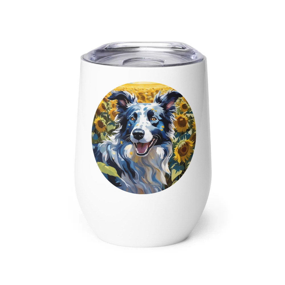 PugMug Custom Blue Merle Border Collie Wine Tumbler