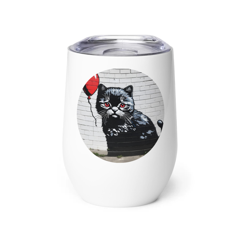 PugMug Custom Black Scottish Fold Cat Wine Tumbler