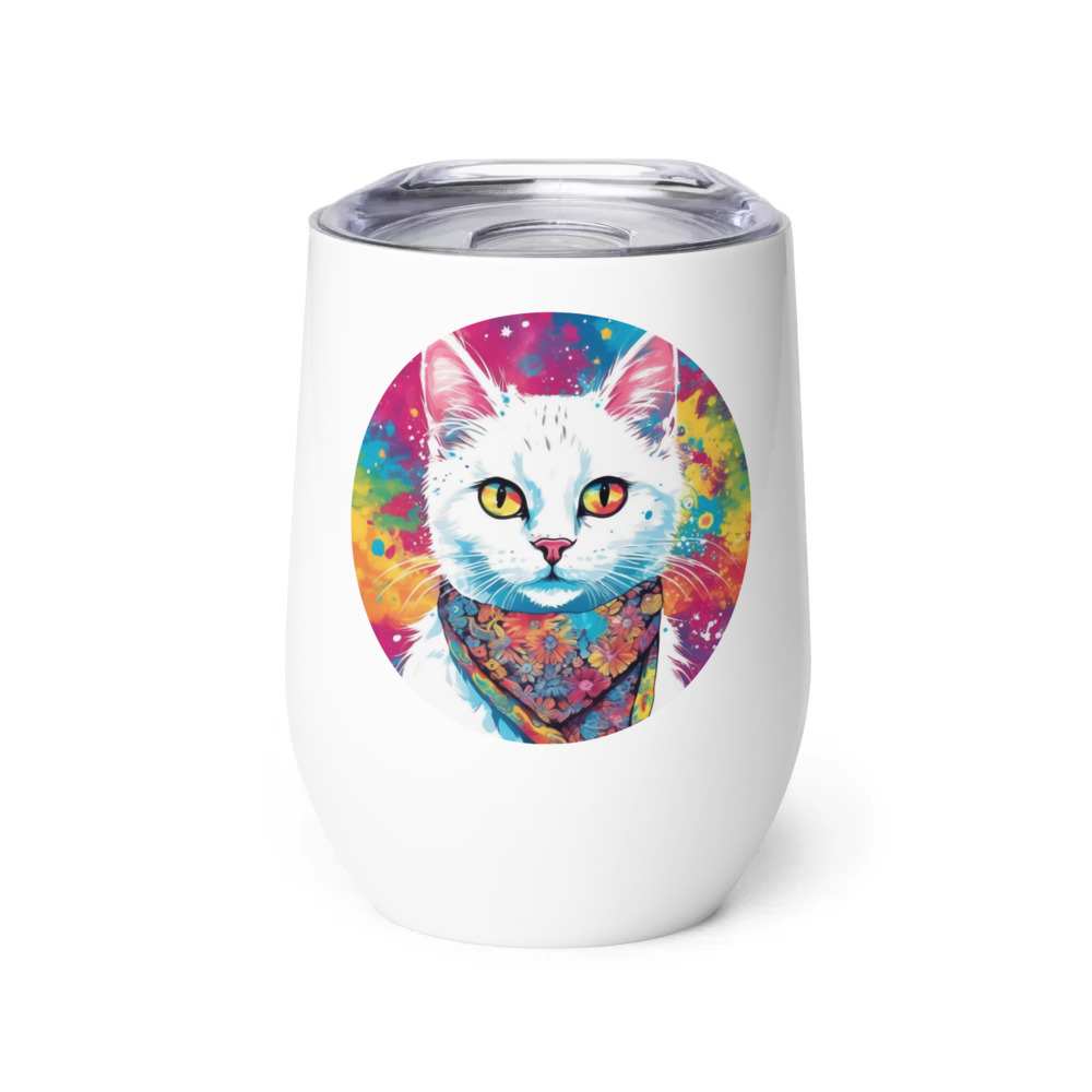 PugMug Custom White Companion Cat Wine Tumbler