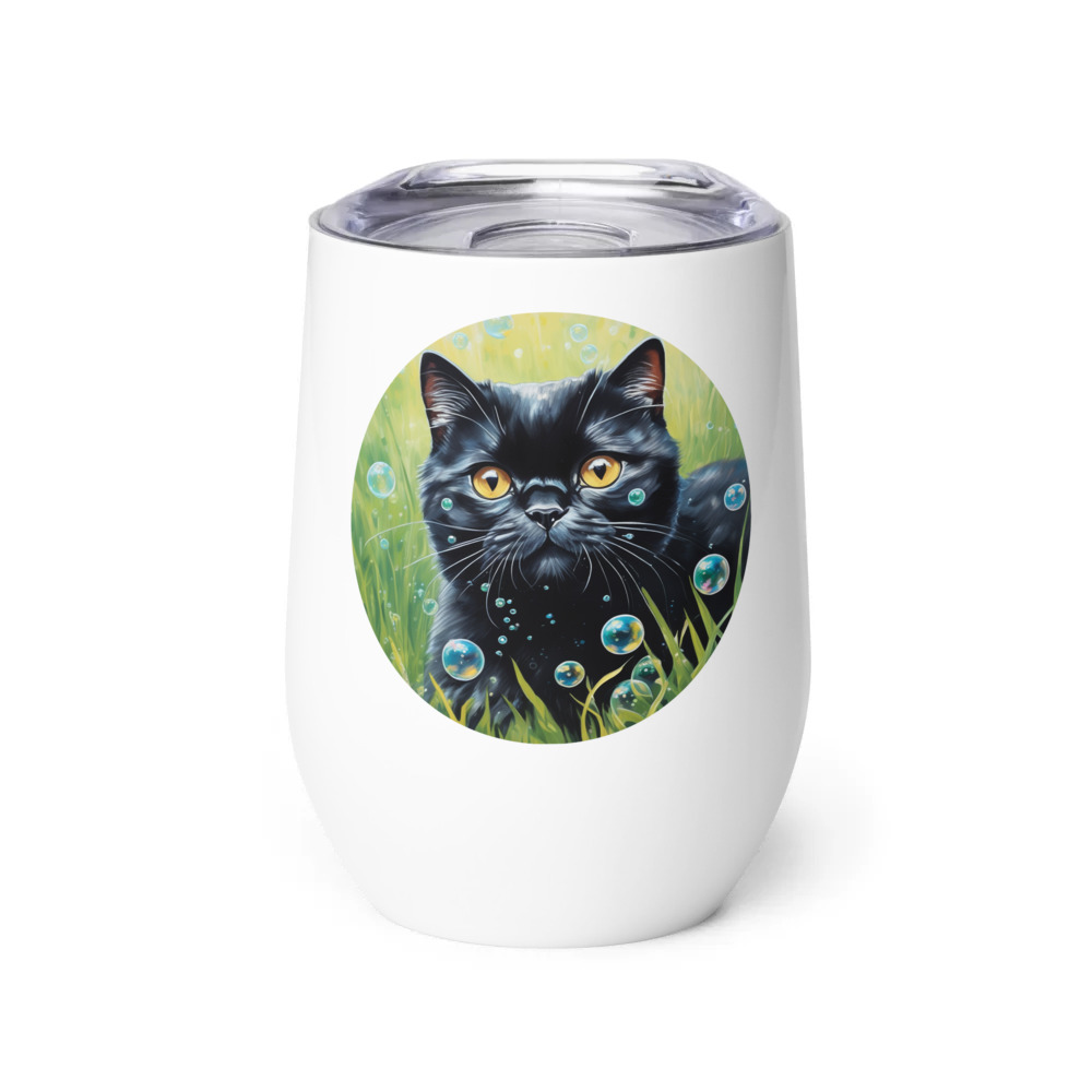 PugMug Custom Black Scottish Fold Cat Wine Tumbler