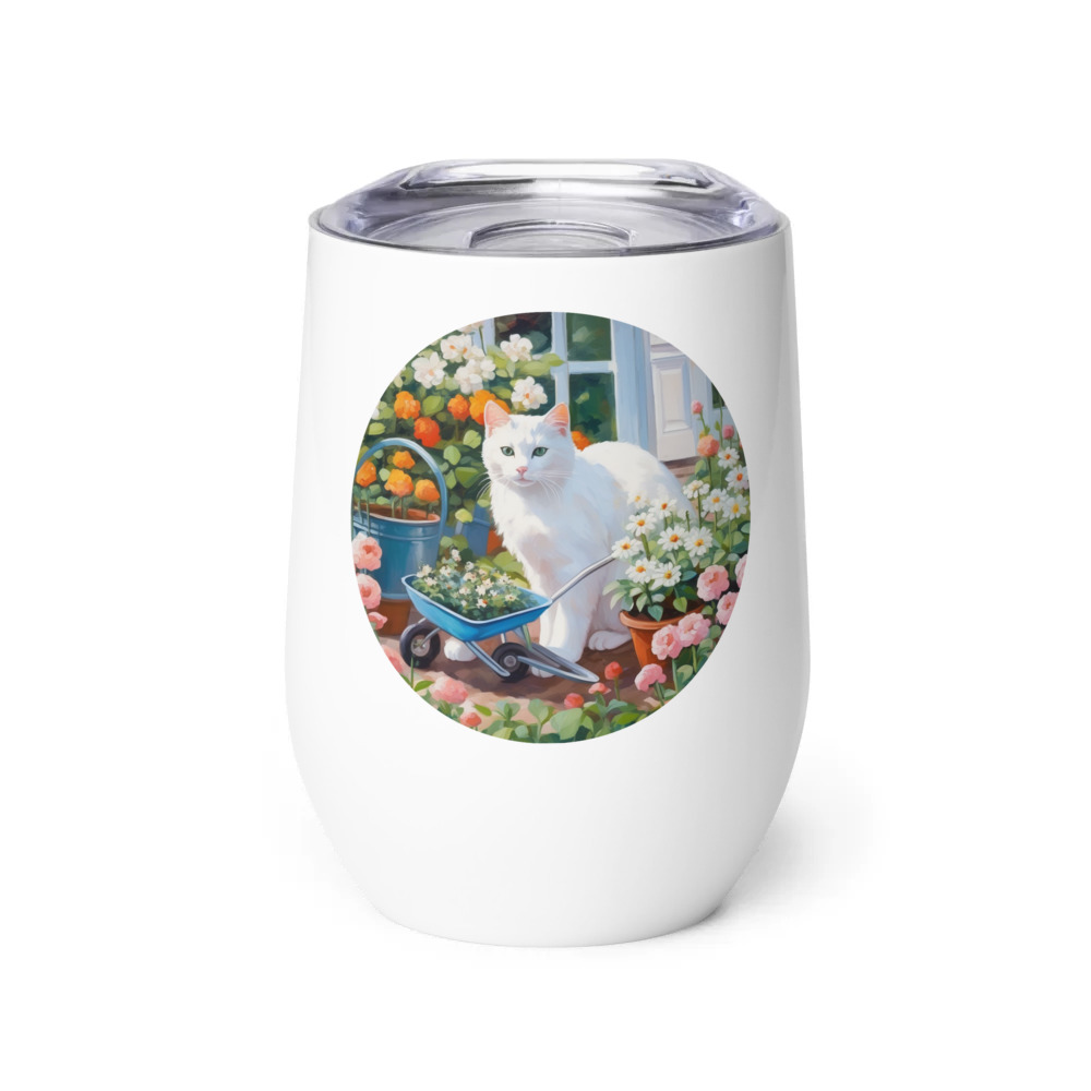 PugMug Custom White Companion Cat Wine Tumbler