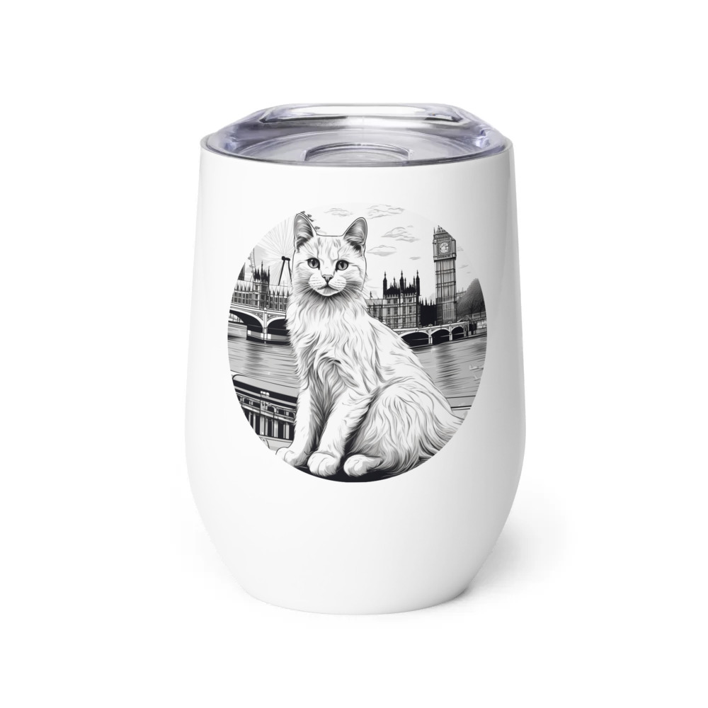 PugMug Custom White Companion Cat Wine Tumbler