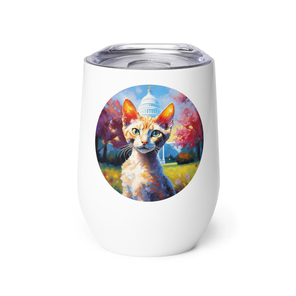 PugMug Custom Tabby Devon Rex Cat Wine Tumbler