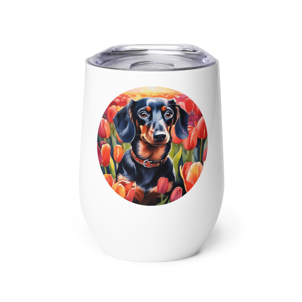 PugMug Custom Black Dachshund Wine Tumbler