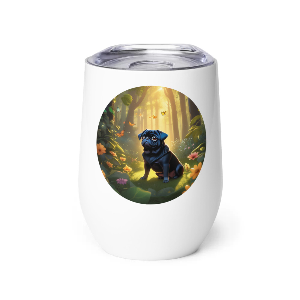 PugMug Custom Black Pug Wine Tumbler