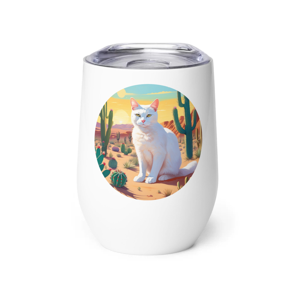 PugMug Custom White Companion Cat Wine Tumbler