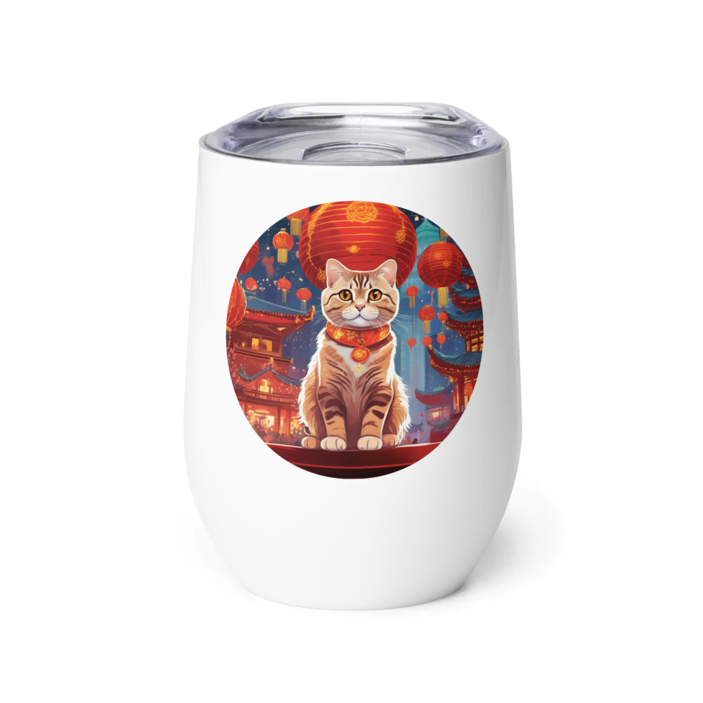 PugMug Custom Tabby Scottish Fold Cat Wine Tumbler