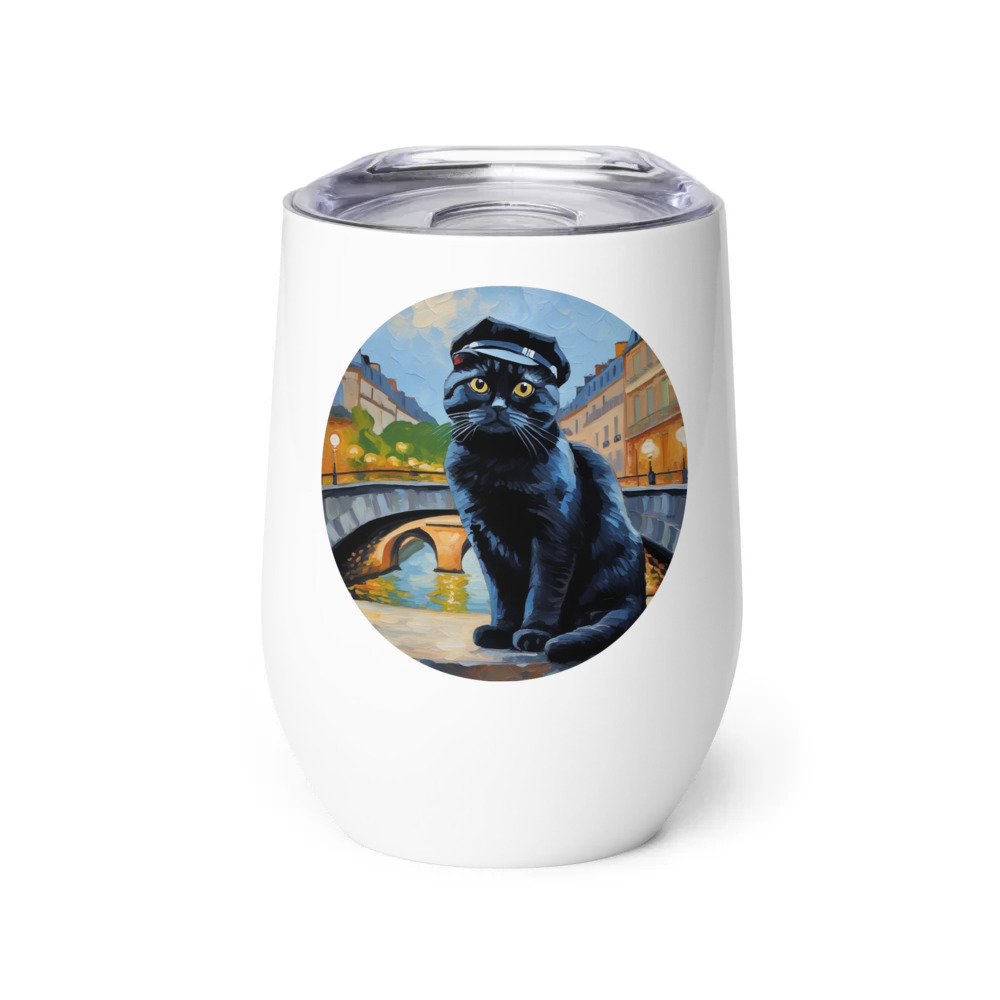 PugMug Custom Black Scottish Fold Cat Wine Tumbler