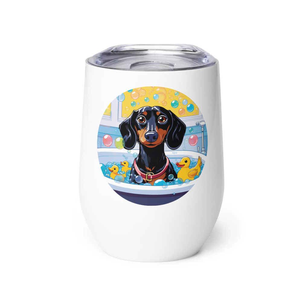 PugMug Custom Black Dachshund Wine Tumbler