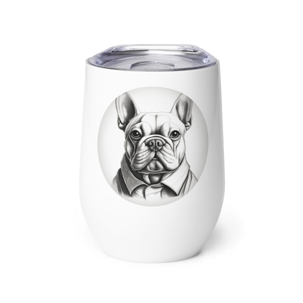 PugMug Custom White French Bulldog Wine Tumbler