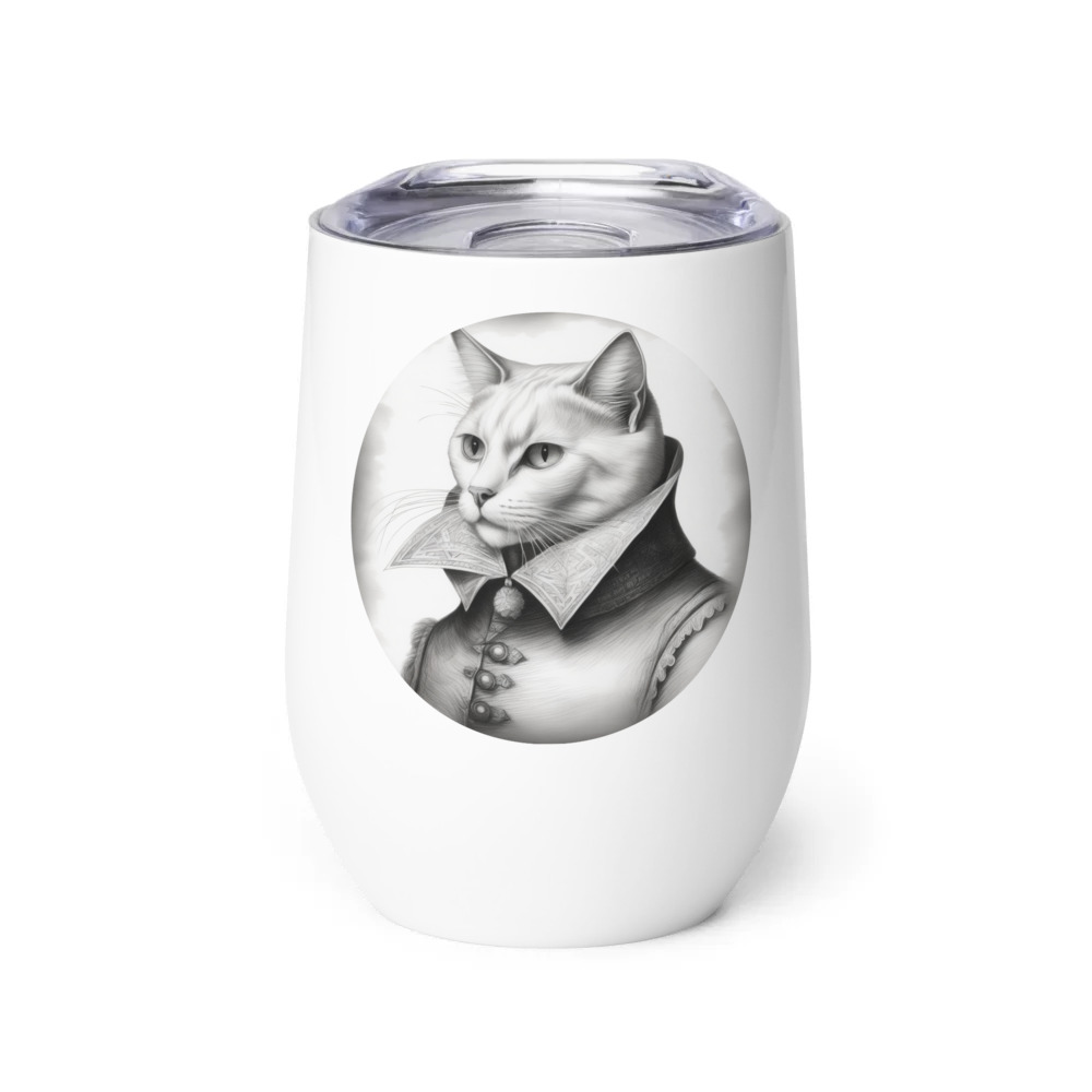PugMug Custom White Companion Cat Wine Tumbler