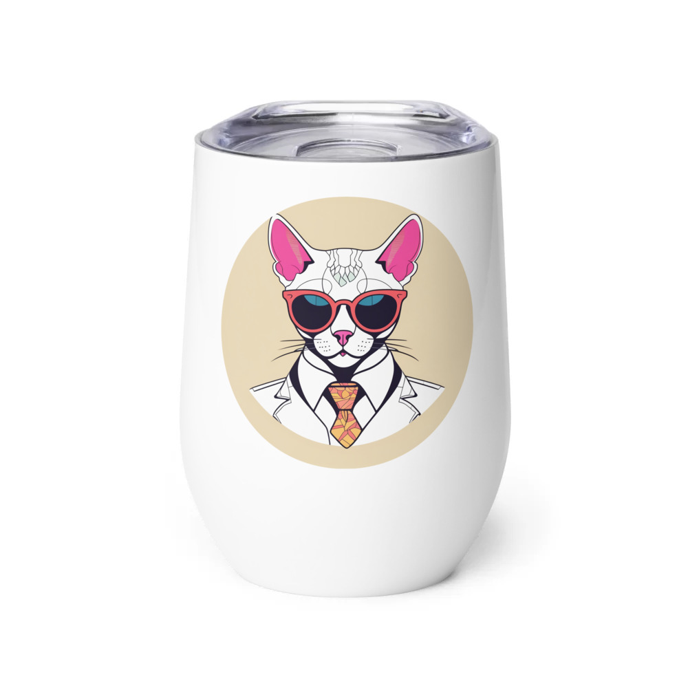 PugMug Custom White Devon Rex Cat Wine Tumbler