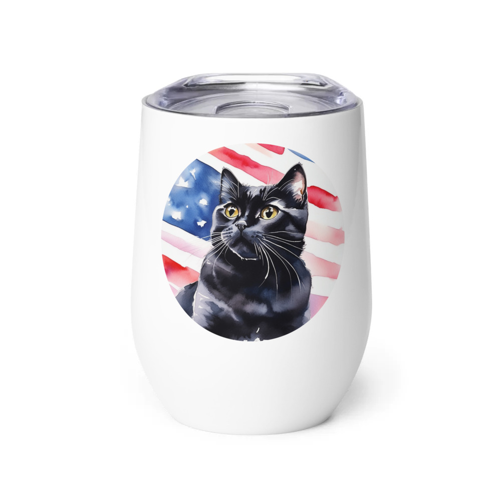 PugMug Custom Black Scottish Fold Cat Wine Tumbler