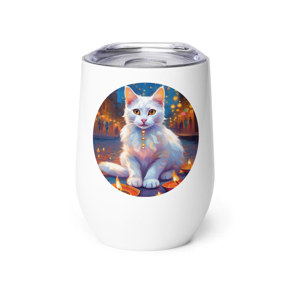 PugMug Custom White Companion Cat Wine Tumbler