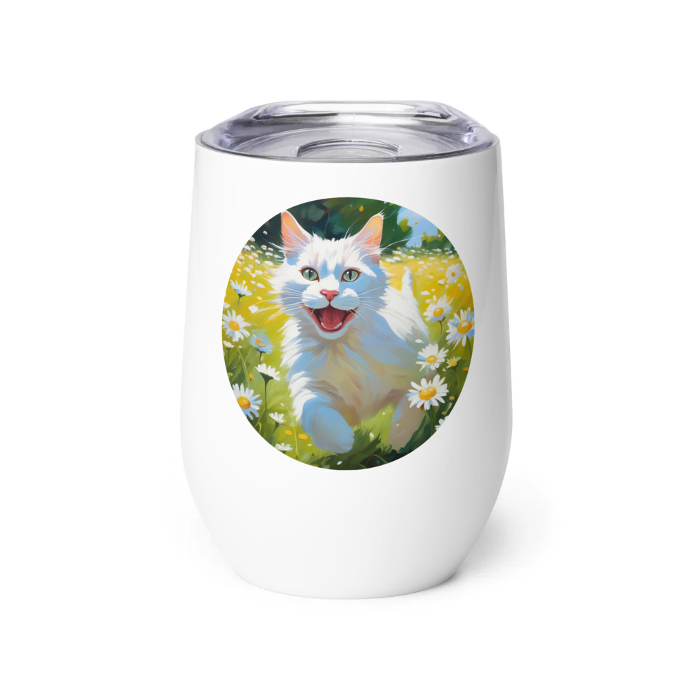 PugMug Custom White Companion Cat Wine Tumbler