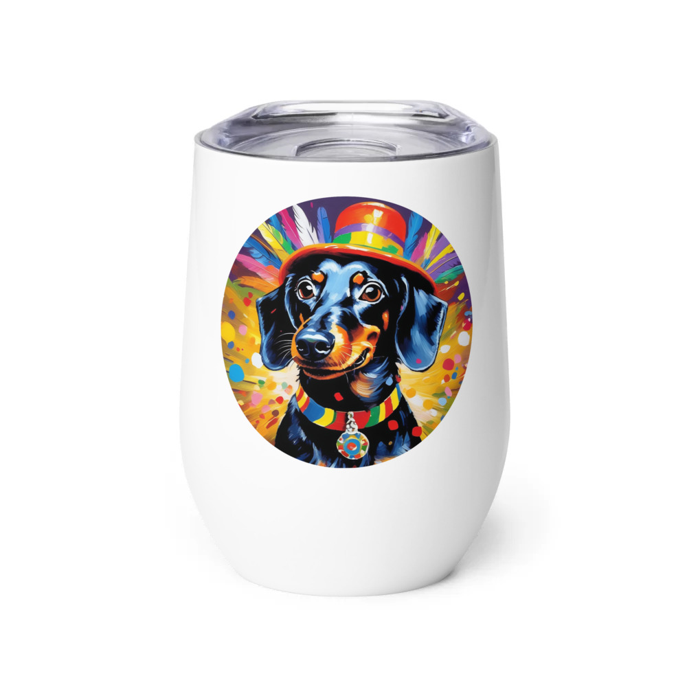 PugMug Custom Black Dachshund Wine Tumbler