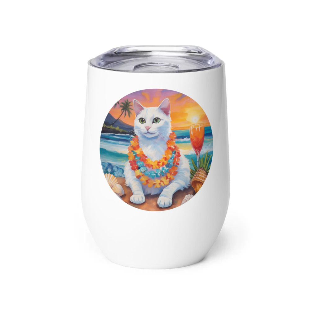 PugMug Custom White Companion Cat Wine Tumbler