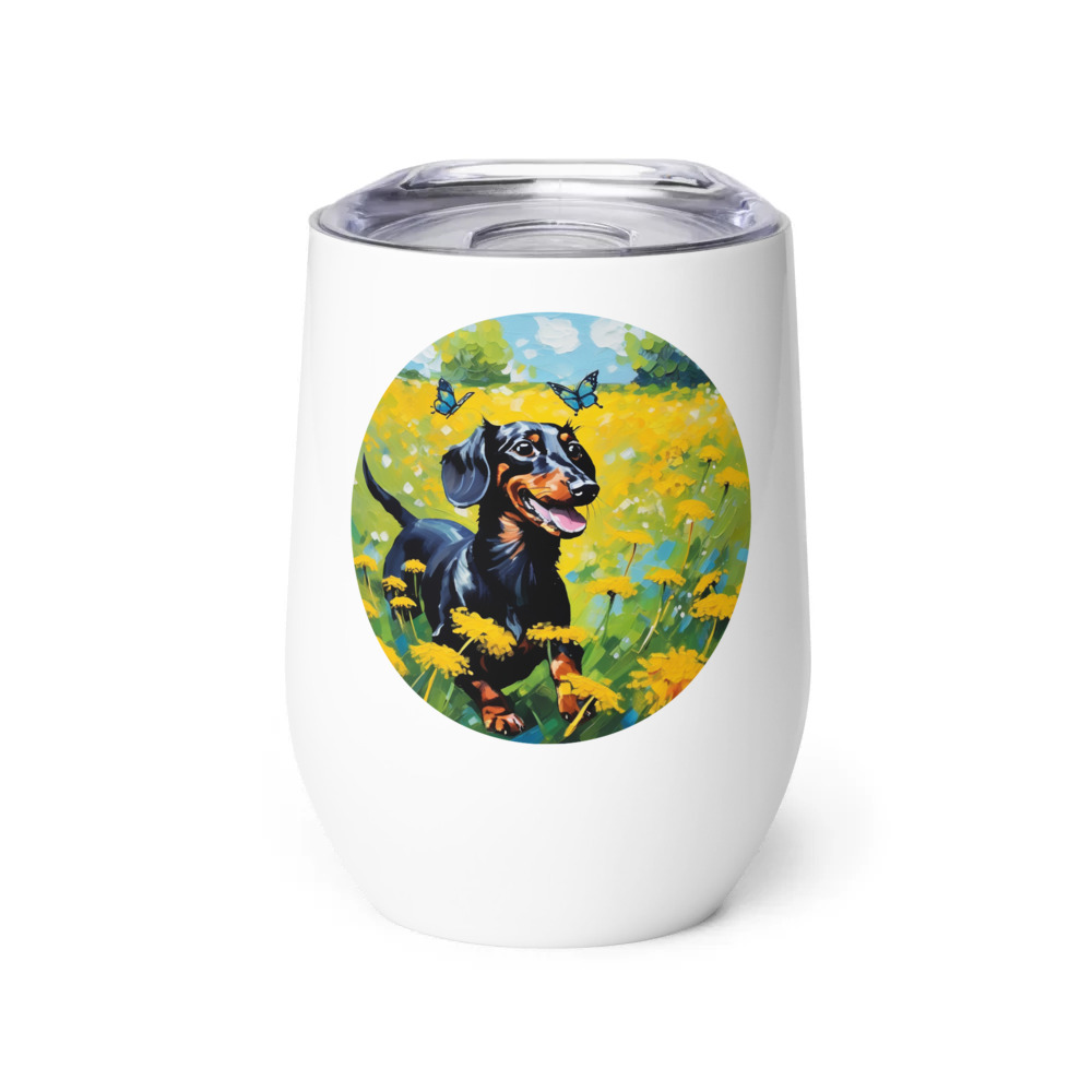 PugMug Custom Black Dachshund Wine Tumbler