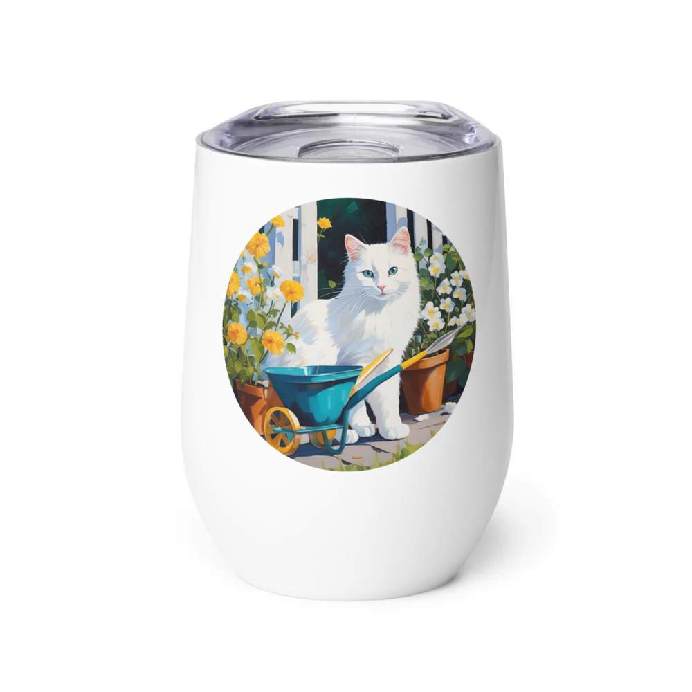 PugMug Custom White Companion Cat Wine Tumbler