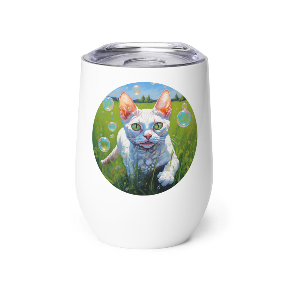 PugMug Custom White Devon Rex Cat Wine Tumbler