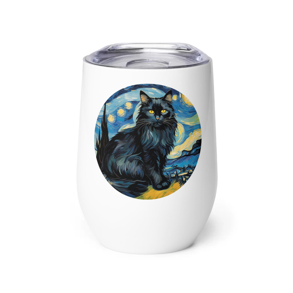 PugMug Custom Black Maine Coon Cat Wine Tumbler