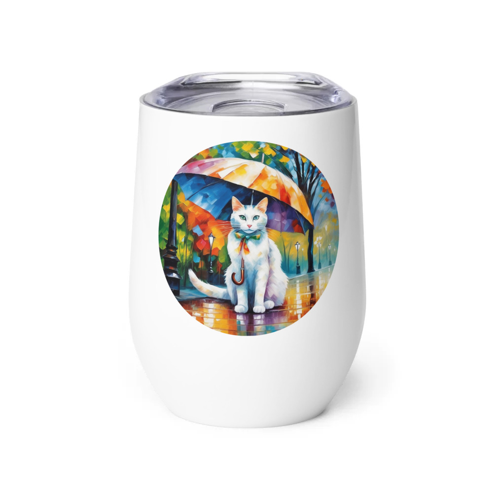 PugMug Custom White Companion Cat Wine Tumbler